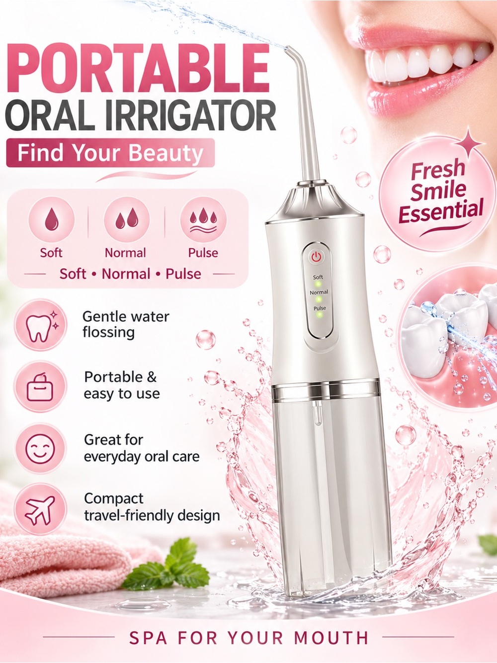 Portable Oral Irrigator Water Flosser - White